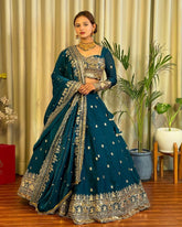 Hevay Embroidery Sequence work Teal Blue color Lehengha Choli